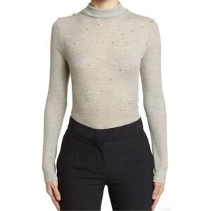 St. John Sequin Turtleneck Long Sleeve Wool Blend Ribbed Top Size Med NWT